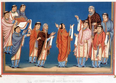 Die Kanoniker von Sankt Martin von Tours bieten König Karl dem Kahlen eine in ihrer Abtei geschriebene Bibel an von Unknown artist