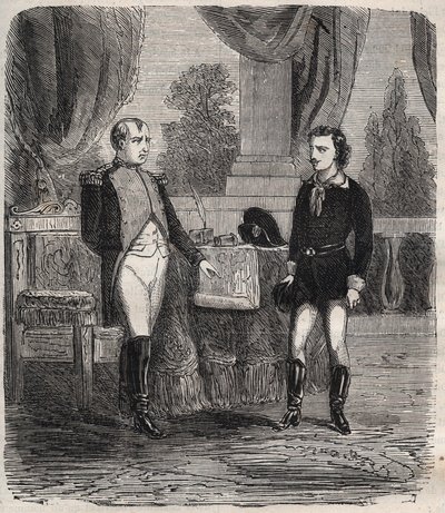 Das Verhör von Friedrich Stabs nach seinem gescheiterten Attentatsversuch auf Napoleon I. - Friedrich (Friedrich) Staps wird von Napoleon verhört, ein junger Deutscher, der am 12. Oktober versucht hat, Napoleon zu ermorden von Unknown artist