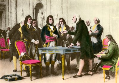 Der italienische Physiker Alessandro Volta präsentiert seine Batterie Napoleon Bonaparte von Unknown artist