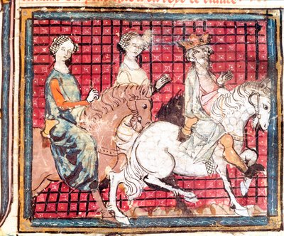Der König der Franken Chilperic I. und Fredegonde auf einem Pferd (Miniatur aus „Grandes Chroniques de France“) von Unknown artist