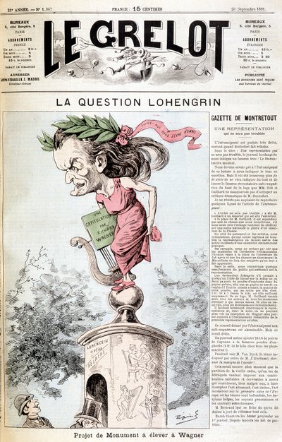 Die Lohengrin-Frage: Denkmalprojekt zu Ehren von Wagner - in „Le Grelot“ vom 20.09.1891 von Unknown artist