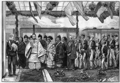 Der Mikado, der geistliche Herrscher Japans, eröffnete die erste Eisenbahn seines Landes von Unknown artist