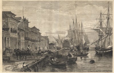 Der Kai von Boa Vista, in San Pedro de Rio Grande do Sul, ein Seehafen von Brasilien - Gravur aus 
