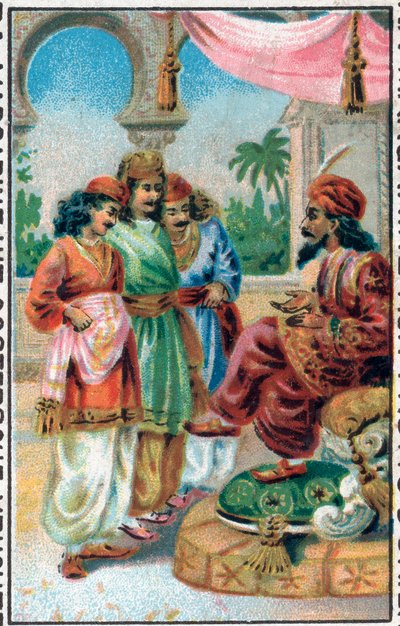 Der Sultan und seine Söhne. Geschichte von Prinz Ahmed und der Fee Paris-Banou. Geschichte aus 1001 Nacht. Chromolithographie aus dem späten 19. Jahrhundert. von Unknown artist