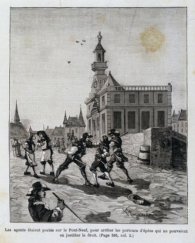 Die Agenten waren auf der Pont Neuf stationiert, um diejenigen aufzuhalten, die ihr Recht nicht nachweisen konnten. von Unknown artist