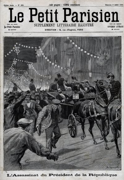 Die Ermordung des Präsidenten der Republik Sadi Carnot (1837-1894) durch den italienischen Anarchisten Sante Caserio am 24. Juni von Unknown artist