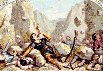 Der Tod des Ritters Roland, Neffe Karls des Großen, in der Schlacht von Roncesvalles, 778. Chromolithographie um 1900 von Unknown artist