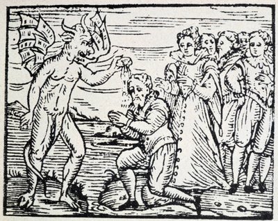 Der Teufel tauft betende Männer und Frauen - Gravur von Unknown artist
