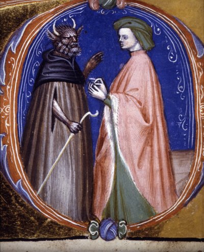 Die Begegnung mit dem Dämon. Manuskript aus dem 14. Jahrhundert. Biblioteca comunale di Rimini. von Unknown artist