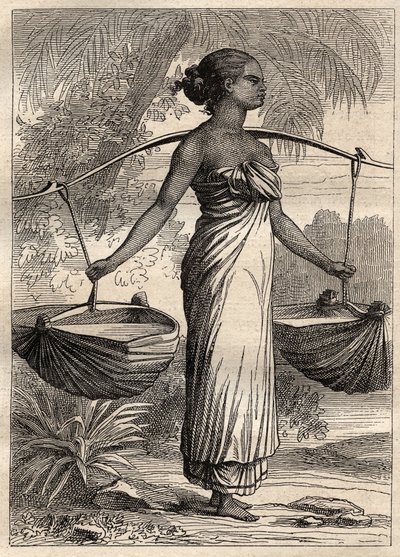 Die Expedition um die Welt (1790-1792) von Kapitän Étienne Marchand (1755-1793): Wasserträger in Timor (Osttimor, Indonesien) - Illustration aus „Die großen Seefahrer des 18. Jahrhunderts“ von Unknown artist