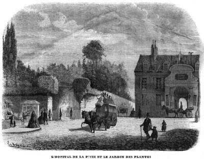 Das Krankenhaus von Pitie Salpetriere (PITIE-SALPETRIERE) und der Jardin des Plantes in Paris im Jahr 1858. von Unknown artist