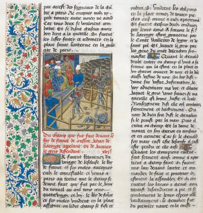 Der gerichtliche Kampf von Jacques le Gris und Jean de Carrouges. Florale Umrandung. von Unknown artist