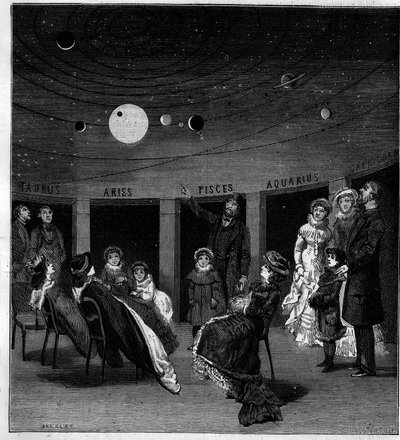 Das Planetarium von N. Perini, italienischer Astronom. Gravur in „La Nature: revue des sciences et de leurs applications aux arts et a l