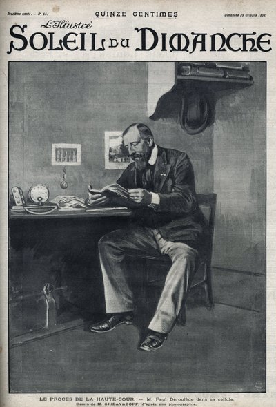 Der Prozess des Obersten Gerichtshofs: Herr Paul Déroulède (1846-1914), ein französischer Schriftsteller und nationalistischer Aktivist, der eine wichtige Rolle im Antidreyfusismus spielte, in seiner Zelle nach seinem Putschversuch am 23. Februar. Gravur i von Unknown artist