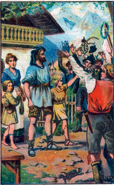 Der Tribut der Konföderierten an Wilhelm Tell (legendärer Held der Schweizer Unabhängigkeit). Chromolithographie aus dem späten 19. Jahrhundert. von Unknown artist