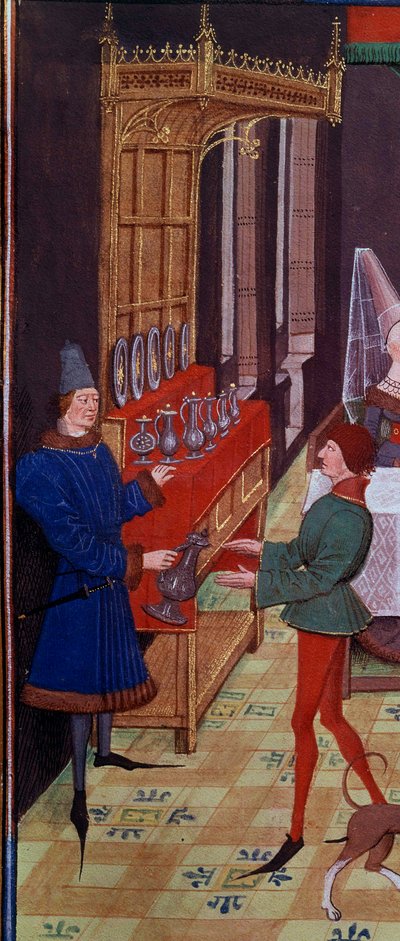 Das Hochzeitsbankett von Clarisse, Tochter von König Yvon von Gascogne und Renaud (Detail) Miniatur aus dem Manuskript „Renaud de Montauban“ von Loyset Liedet von Unknown artist