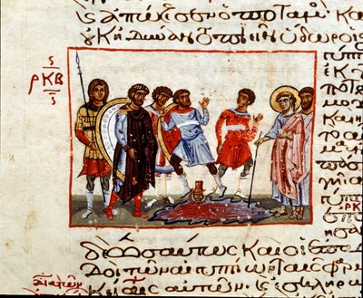 Die Plagen Ägyptens: Das Wasser des Nils wird zu Blut, Miniatur aus dem Codex de l