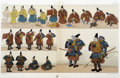 Traditionelle japanische Samurai-Kleidung - in „The Historical Costume“ von Racinet von Unknown artist