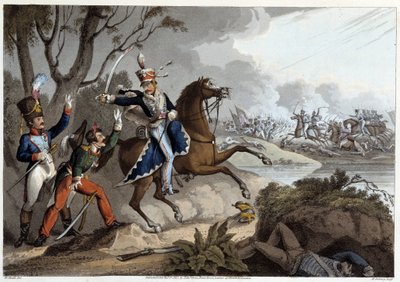 Zwei französische Offiziere, die in der Schlacht von Albuera gefangen genommen wurden - in „Historische, militärische und marine Anekdoten...“ von Edward Orme von Unknown artist
