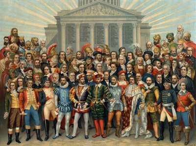 UNIVERSAL PANTHEON DER HAUPTMÄNNER BERÜHMTE Chromolithographie von Sauvage von Unknown artist