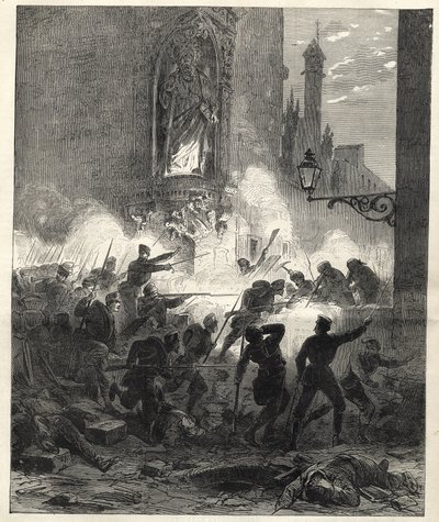 Aufstand der Republikaner in Katalonien: Kämpfe in Barcelona in der Nacht vom 25. auf den 26. September 1869 - Sexenio Democrático (sechs demokratische Jahre) - Spanien unter der Herrschaft von General Francisco Serrano 1869/1870 - Republikanischer Aufstan von Unknown artist
