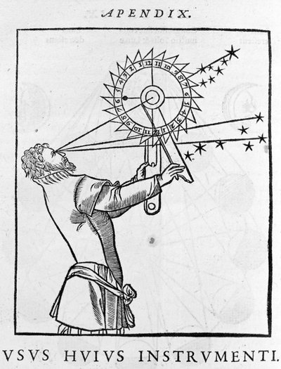 Verwendung eines Geräts zur Berechnung der Zeit in Bezug auf die Sterne bei Nacht (Astrolabium) von Unknown artist