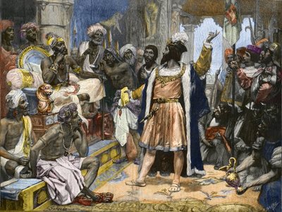 Vasco da Gama übergibt den Brief von König Manuel von Portugal an den Samorim von Calicut - nach einem Gemälde von Unknown artist