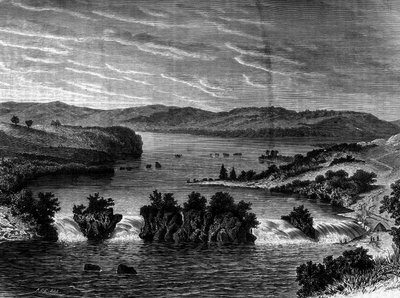 Ansicht des Viktoriasees, Afrika. Gravur im „Le Journal de la jeunesse“. von Unknown artist