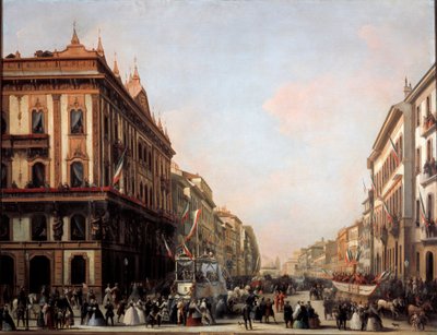 Ansicht der Venezianischen Straße mit Karnevalswagen, Mailand von Unknown artist