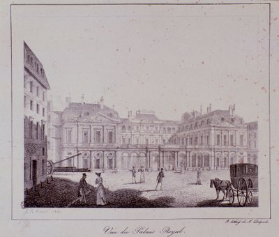 Ansicht des Königspalastes in Paris. Gravur von 1820 Private Sammlung von Unknown artist