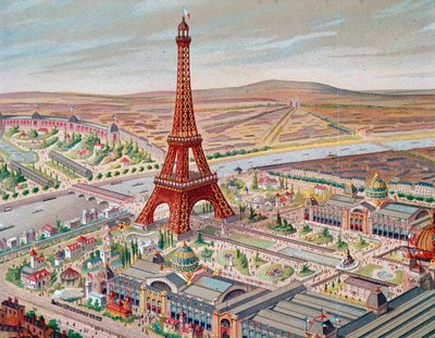 Ansicht der Weltausstellung mit den verschiedenen Pavillons und dem Eiffelturm von Unknown artist