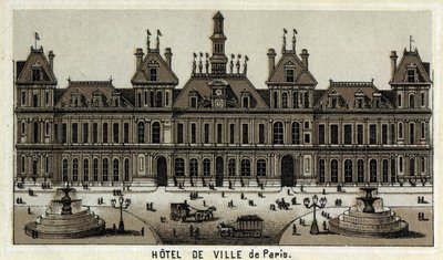Ansicht des Rathauses von Paris und des Platzes. Chromolithographie aus dem späten 19. Jahrhundert von Unknown artist