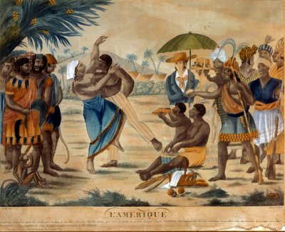 Hochzeit zwischen einem Schwarzen und einer Kreolin, 19. Jahrhundert, Gravur, La Rochelle, Musee Du Nouveau Monde von Unknown artist