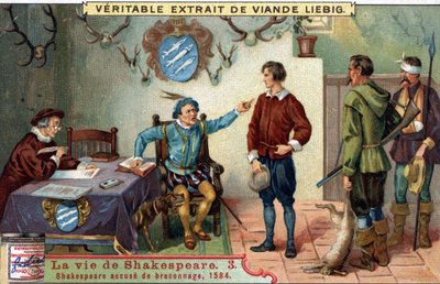 William SHAKESPEARE (1564-1616) beschuldigt 1584 der Wilderei. Chromo Liebig aus dem späten 19. Jahrhundert. von Unknown artist