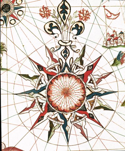 Windrose (Detail des Portulans von Castellini) von Unknown artist