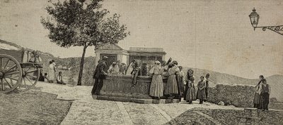 Frauen und Kinder am Brunnen in Piana dei Greci, Italien, Gravur nach einem Foto von E Interguglielmi aus L