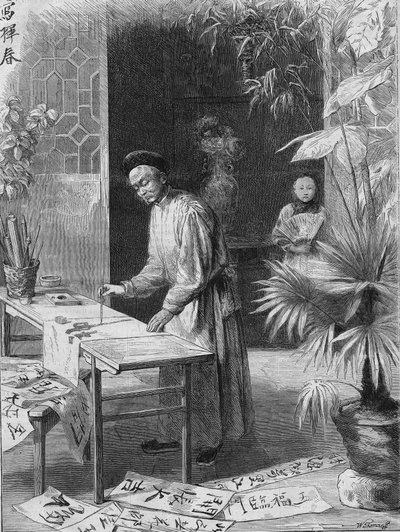 Ein Kalligraph in China im 19. Jahrhundert. Gravur von 1871 von Unknown artist