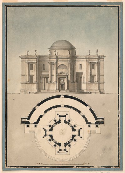 Entwurf für einen klassischen Tempel mit einem Tempietto und einer halbkreisförmigen Ädikula von Unknown, Italian