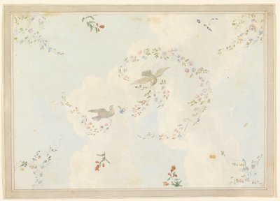Zeichnung, Deckengestaltung mit Tauben und Blumengirlanden, möglicherweise für die Eingangshalle, 1815–1822 von Unknown artistUnknown artist