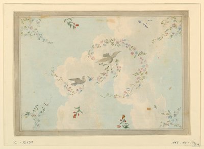 Zeichnung, Deckendesign mit Tauben und Blumengirlanden, möglicherweise für die Eingangshalle, 1815–1822 von Unknown artistUnknown artist