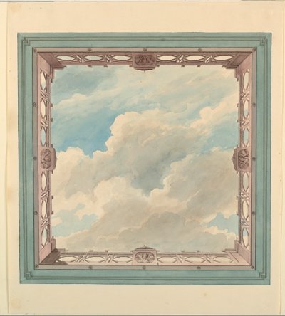 Zeichnung, Deckendesign mit Gitterbalkon und offenem Himmel, möglicherweise für Wintergarten/Musikzimmer oder Speisesaal, ca. 1820 von Unknown artistUnknown artist