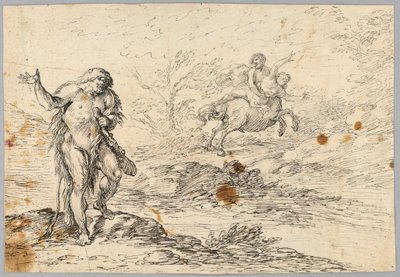Zeichnung, Zentaur rettet Jungfrau vor keulenschwingender Kreatur, 16.–19. Jahrhundert von Unknown artistUnknown artist