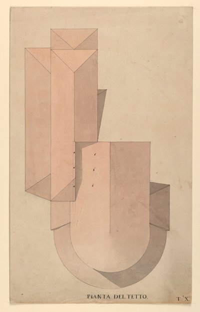Zeichnung, Wettbewerbsentwurf für La Fenice, Venedig: Dachplan, 1788 von Unknown artistUnknown artist