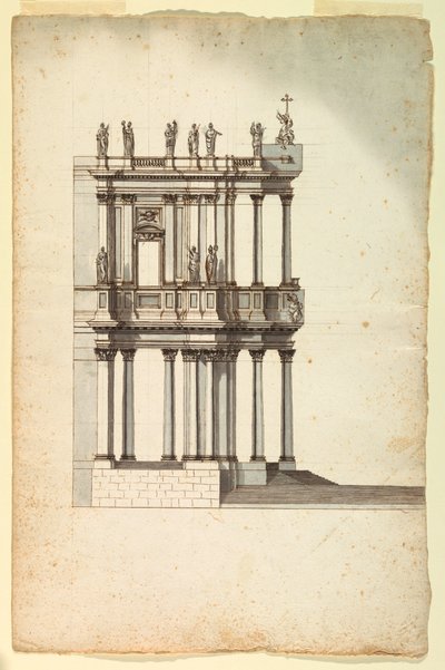 Zeichnung, Kopie des Wettbewerbsentwurfs von Vanvitelli für die Fassade von S. Giovanni in Laterano, 1763, nach einer Zeichnung von 1732 von Unknown artistUnknown artist