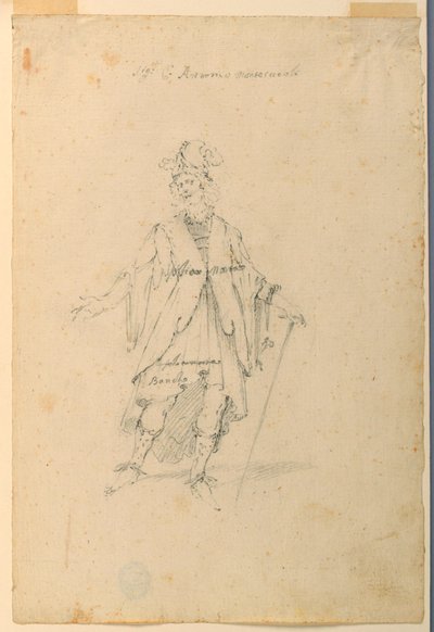 Kostümentwurf: Ein Mann in fantastischer Kleidung für ein Ballett, ca. 1720 von Unknown artistUnknown artist