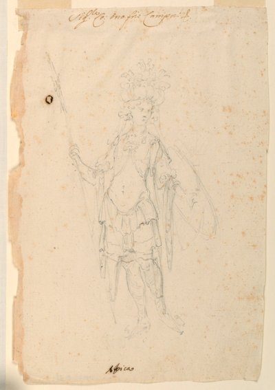 Zeichnung, Kostümentwurf: Afrika für ein Ballett, ca. 1720 von Unknown artistUnknown artist