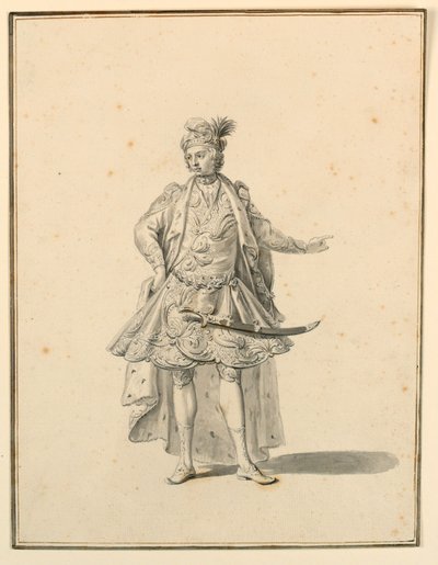 Kostümentwurf: Persischer Prinz, für eine Bühnenproduktion entworfen von Giuseppe Galli Bibiena, 1719 von Unknown artistUnknown artist