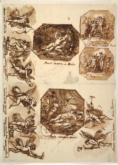 Amor und Psyche: Vier Achtecke und acht Zeichnungen von Amor, 1810–15 von Unknown artistUnknown artist