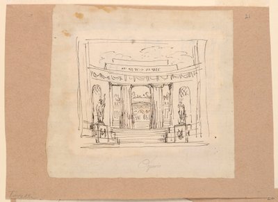 Vorhangdesign, geschwungenes Tor antike Architektur, frühes 19. Jh. von Unknown artistUnknown artist