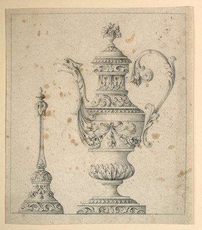 Zeichnung, Verzierte Kanne und Handglocke, 1860–80 von Unknown artistUnknown artist
